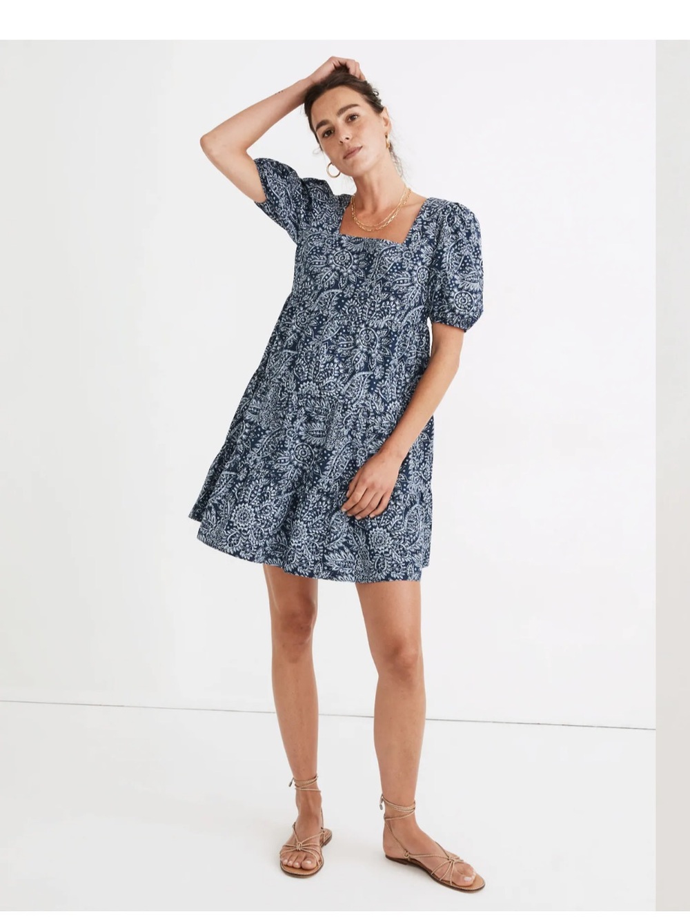 Madewell Poplin Puff-Sleeve Tiered Babydoll Dress in Paisley Garden